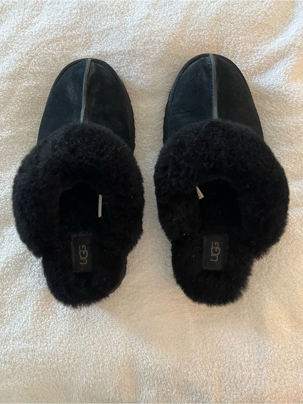 UGG Black Suede Shearling-Lined Slip-On Platform Slippers